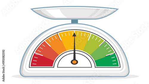 Scale with colorful gauge indicating measurement levels  