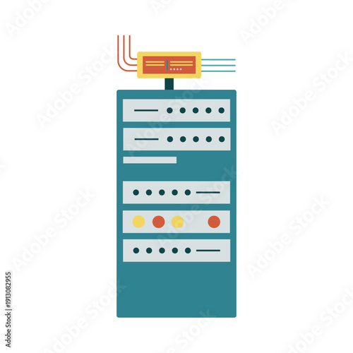 Flat illustration of data server racks in a datacenter