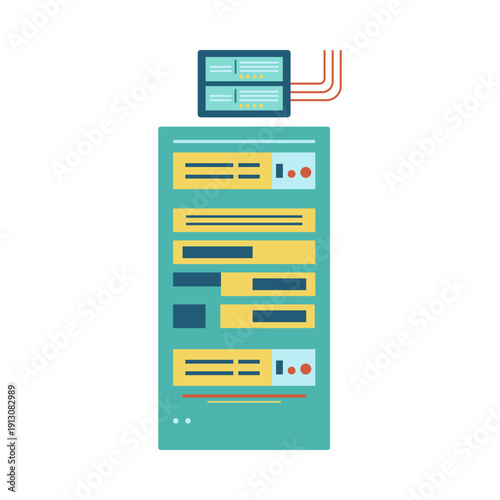 Flat illustration of data server racks in a datacenter