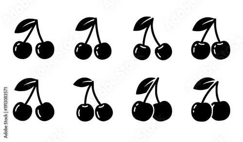 Solid glyph cherry fruit icon collection vector