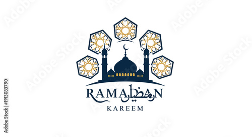 Ramadan Kareem Islamic Mosque and Geometric Patterns.
