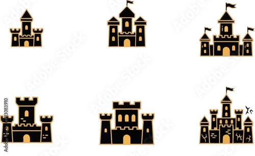 Black and gold castle icons.