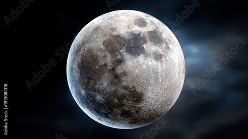 Detailed close up view depicts the surface texture of the full satellite against a dark backdrop