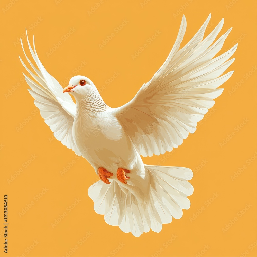 Fototapeta premium A graceful white dove glides effortlessly, adding elegance to the scene