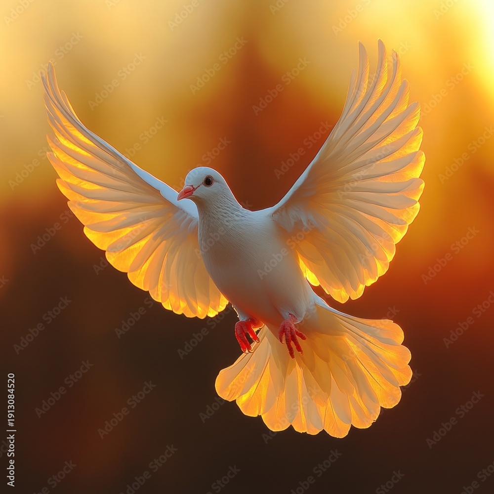 Fototapeta premium A majestic white bird glides gracefully through a golden sunset