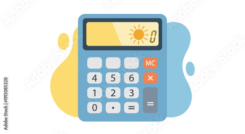 Blue Calculator with Yellow Display Screen.