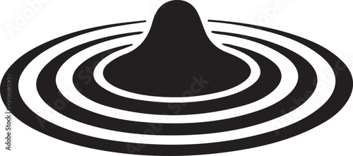Water Drop Ripple Effect Icon Solid Design, Black solid water drop emerging from concentric ripples, representing water impact, purity, hydration, fluid dynamics and environmental resource concepts.

