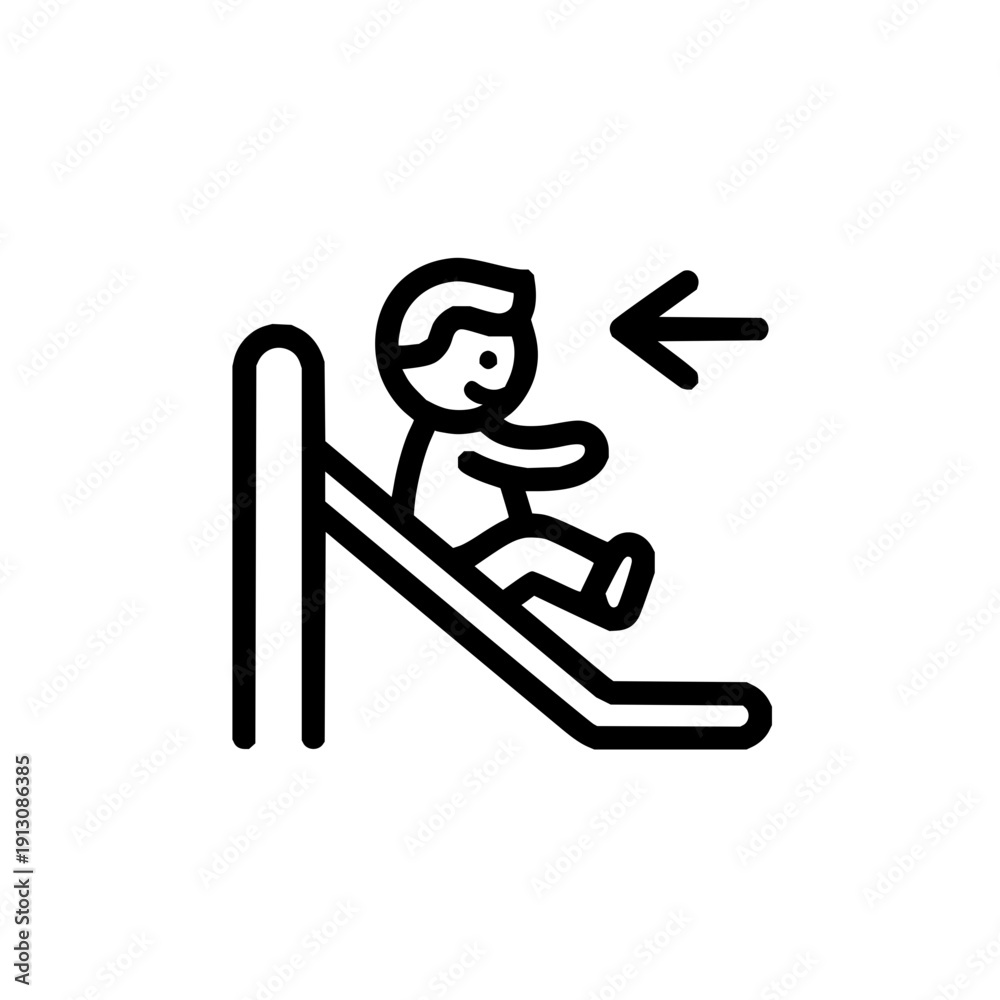 Obraz premium Person Sliding Down Staircase with Arrow on White Background