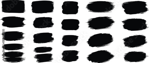 Collection of twenty black ink brush stroke shapes on white background 1