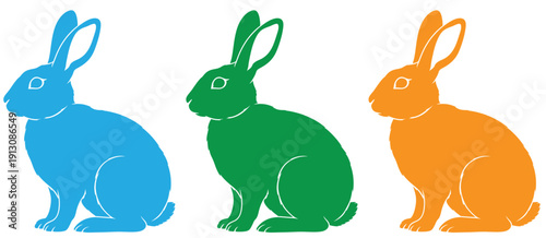 Flat vector illustration of cute rabbit silhouettes, various bunny poses, animal shapes, wildlife icons, nature design elements, pet animals, black and ..