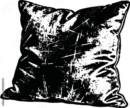 Grunge black pillow illustration with distressed texture and soft fabric folds