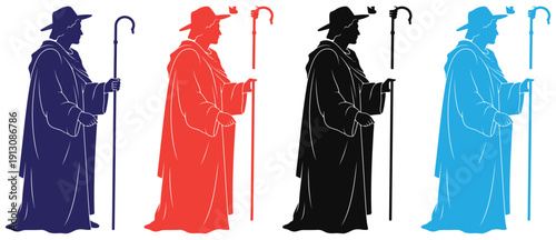 A black silhouette icon of a shepherd with a lamb and a guiding star, representing a classic biblical nativity scene for the Christmas holiday season