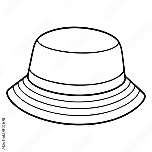 A trendy line art illustration of a bucket hat. Perfect for 90s-style fashion graphics, festival-themed art, and beachwear design templates.