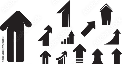 Black Arrows Pointing Upward on White Background