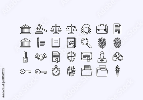 Design Ilustration Concept Icon Set lawyer legal documents and symbols.