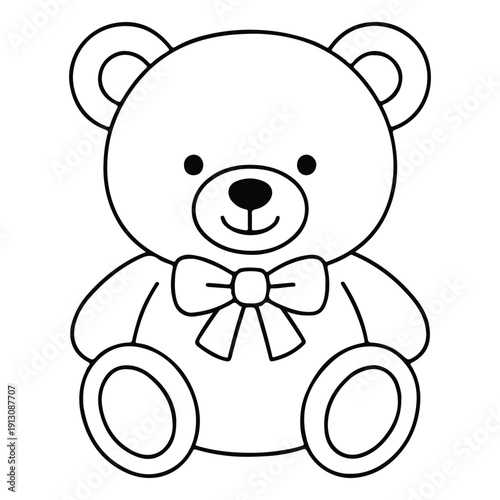 A traditional stuffed teddy bear sitting down and wearing a smart bow tie. A cozy illustration for gift cards, toy store branding, and childhood-themed art.
