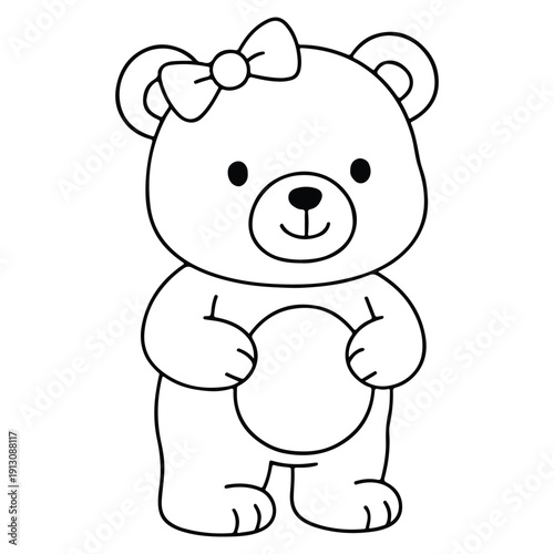 A soft and cuddly bear wearing a pretty hair ribbon. Ideal for baby shower invitations, toy store branding, and childhood comfort themes.