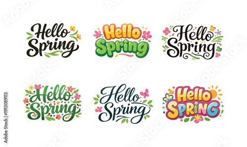 Spring Lettering Variations. Cheerful spring lettering phrases. Set lettering. harmonious lettering variations of the same emblematic concept, each with