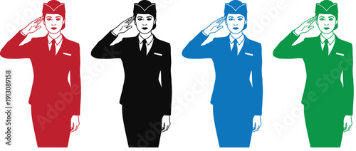 A confident flight attendant standing with her arms crossed in a classic uniform.