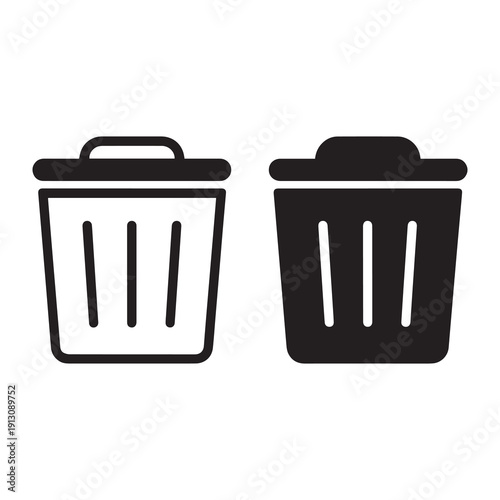 Two contrasting trash bins side by side in minimalist design style