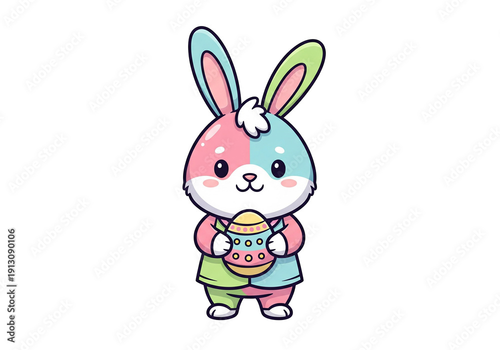 Obraz premium Cute Pastel Bunny Holding Easter Egg in Cartoon Style