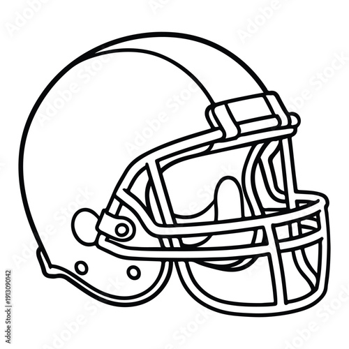 A clean, professional black and white outline of an American football helmet with a multi-bar facemask. This high-quality sports equipment illustration is perfect for team branding, sports coloring pa