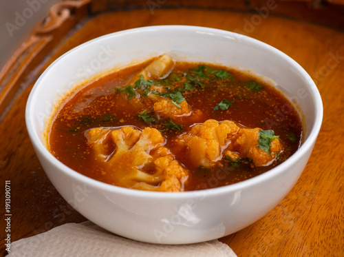 Cauliflower stew, cauliflower curry, gobhi masala, an Indian dish. 