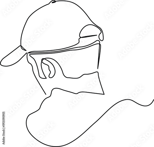 Person wearing a baseball cap and face mask standing in the wind Vector