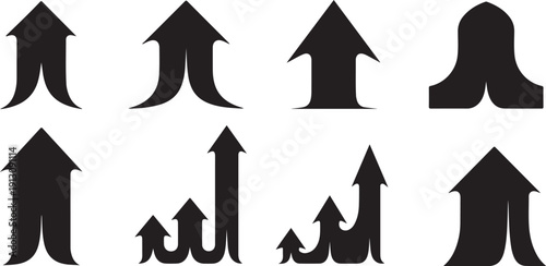 Collection of various black arrow icons on white background