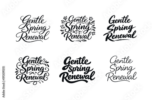 Gentle spring renewal. Set lettering. harmonious lettering variations of the same emblematic concept, each with different artistic