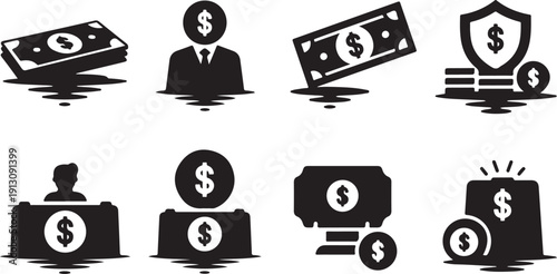 Financial icons and symbols for business and money concepts