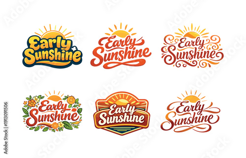 Colorful Lettering Grid. Early sunshine. Set lettering. harmonious lettering variations of the same emblematic concept, each with different artistic