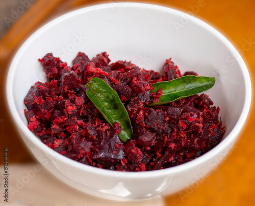 Beetroot Thoran, Poriyal, Palya  a traditional dish in south India. 