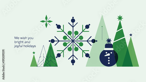 Festive minimalist illustration celebrating the holiday season with cheerful winter motifs