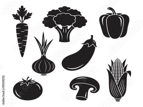 Bountiful market veggie silhouettes for gorgeous grocery food illustrations