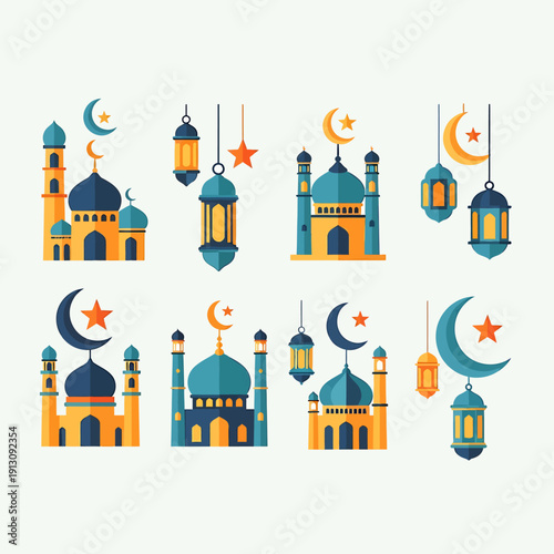 Islamic Mosque Architecture Blue Yellow.