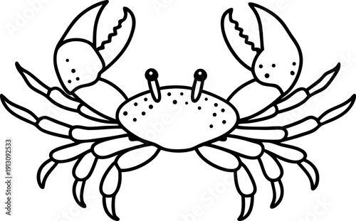 black and white crab illustration with claws open sea creature, marine life, crustacean drawing