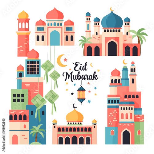 Eid Mubarak Celebration Mosque Architecture.