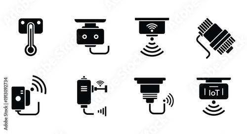 Various computer storage devices shown in a black and white icon set