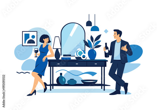   Chic dining accent. Console table anchoring the dining room, decor aligned perfectly, soft