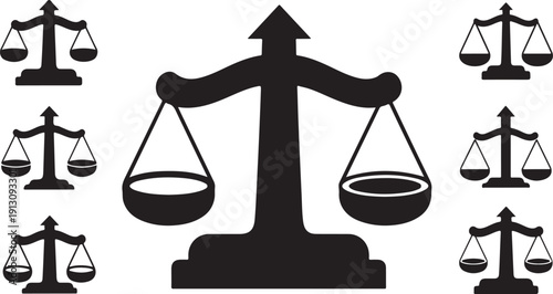 Scales of Justice Icon Set in Black and White