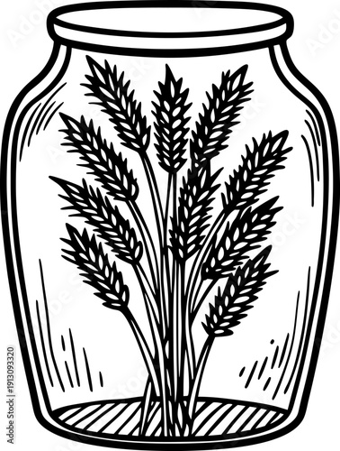 wheat stalks preserved in glass jar rustic agricultural grains in container farm harvest concept