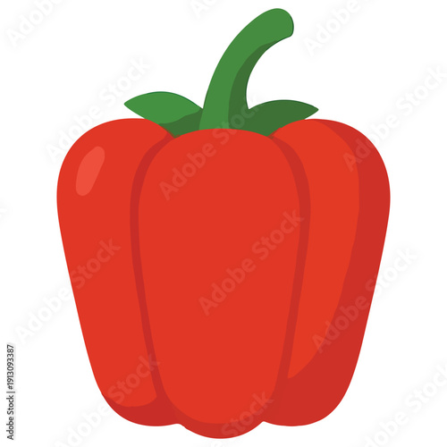 A vibrant red bell pepper illustration in a clean, minimalist flat design. Perfect for healthy eating guides, recipe apps, and grocery store icons.