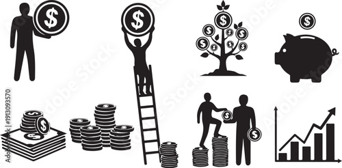 Financial icons and money management concepts for business success