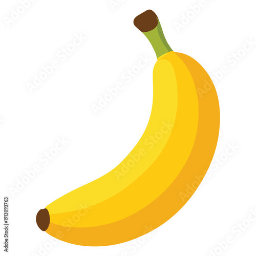 A bright yellow curved banana in a minimalist flat design. A classic icon for potassium-rich snacks and healthy breakfast graphics.