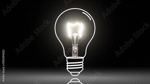 Illuminated Light Bulb Idea Concept on Black Background.