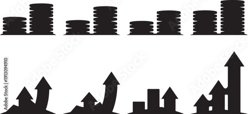 Business Growth Concept with Arrows and Coins Silhouette