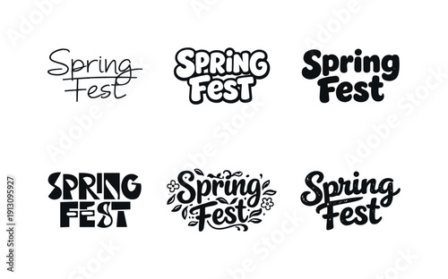 Spring fest vibes. Set lettering. harmonious lettering variations of the same emblematic concept, each with different artistic interpretation