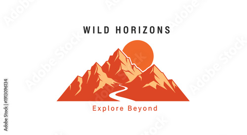 Wild Horizons Explore Beyond Mountain Sunset Logo Design.