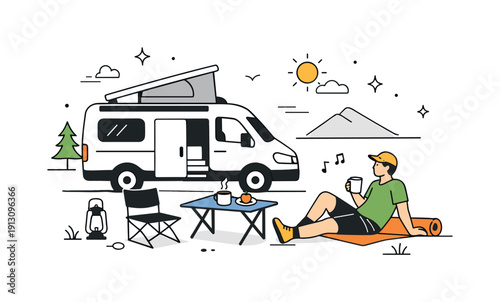 Camper Van Serenity. Road trips and van life tourism